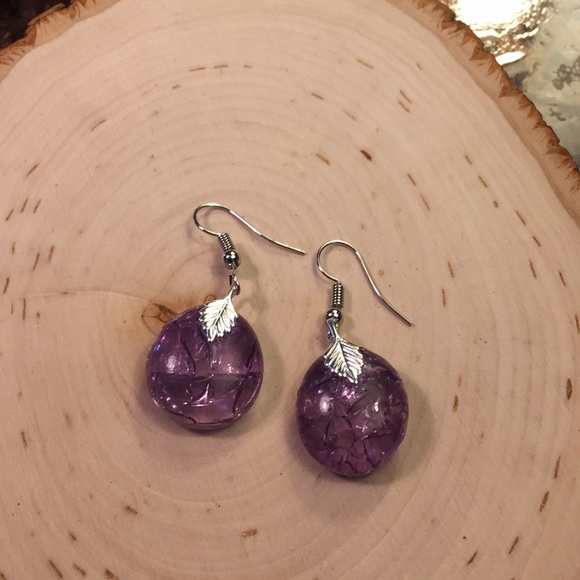 Handmade purple earrings New sparkly shiny dangle - Picture 6 of 8